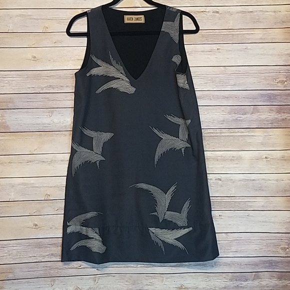 Karen Zambos Dresses & Skirts - Karen Zambos gray feather mini dress v-neck small